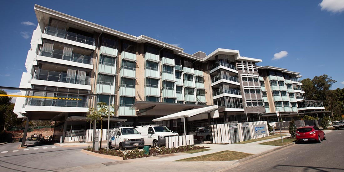 Exterior of retirement apartment buildings