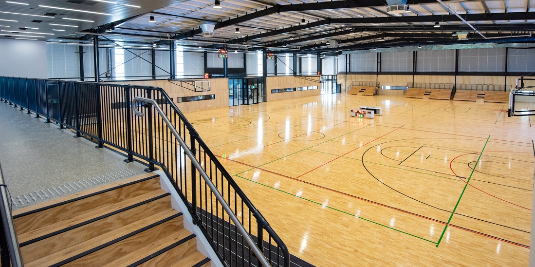 Interior of gymnasium with staircase